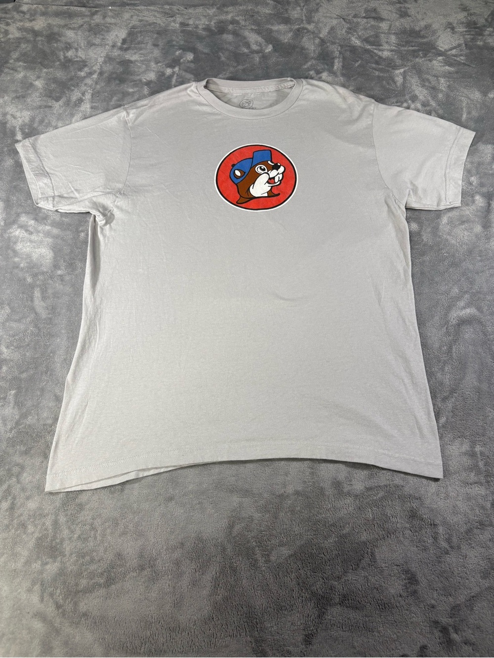 White Short Sleeve Tee with Red and Blue Mascot Graphic